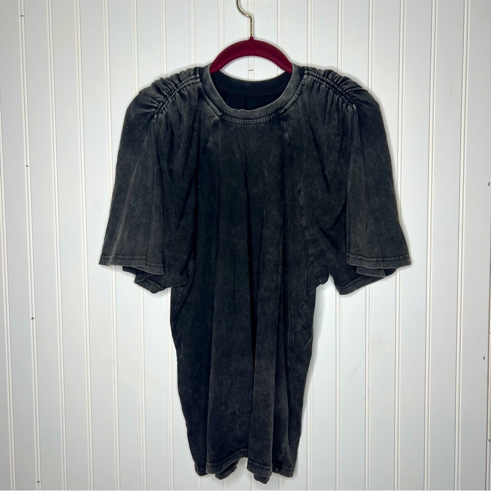 Either Comma Ruched Shoulder Black Stone Wash T-Shirt Size F or OSFM